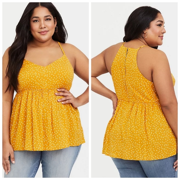 torrid Tops - 💘 Torrid Yellow Polka Dot Peplum Cami